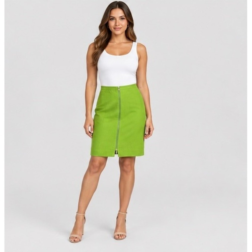 Dana Buchman Womens 6 Green Skirt Pencil Linen Rayon Front Zipper Office Siren